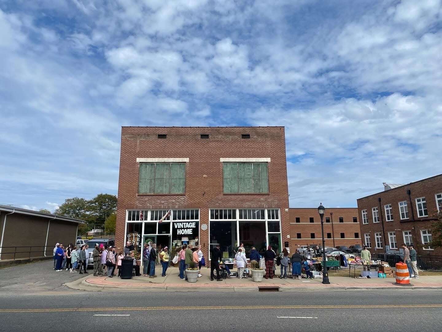 The line for food assistance wraps around the block at the Broad River Community Market on October 26, 2025, in Shelby, N.C. Photo by Megan Murphy, used with permission. CC4.
